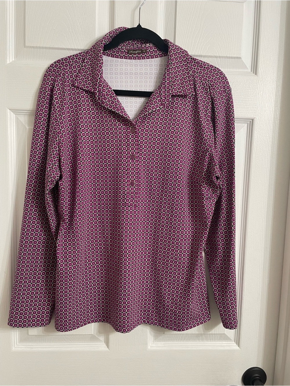 J McLaughlin Catalina Cloth polo style long sleeve top Purle/Plum color XL